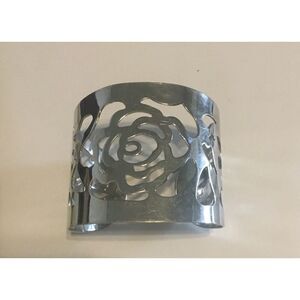 Pretty Stainless Steel Wide Cut Out Rose Design Cuff Bracelet